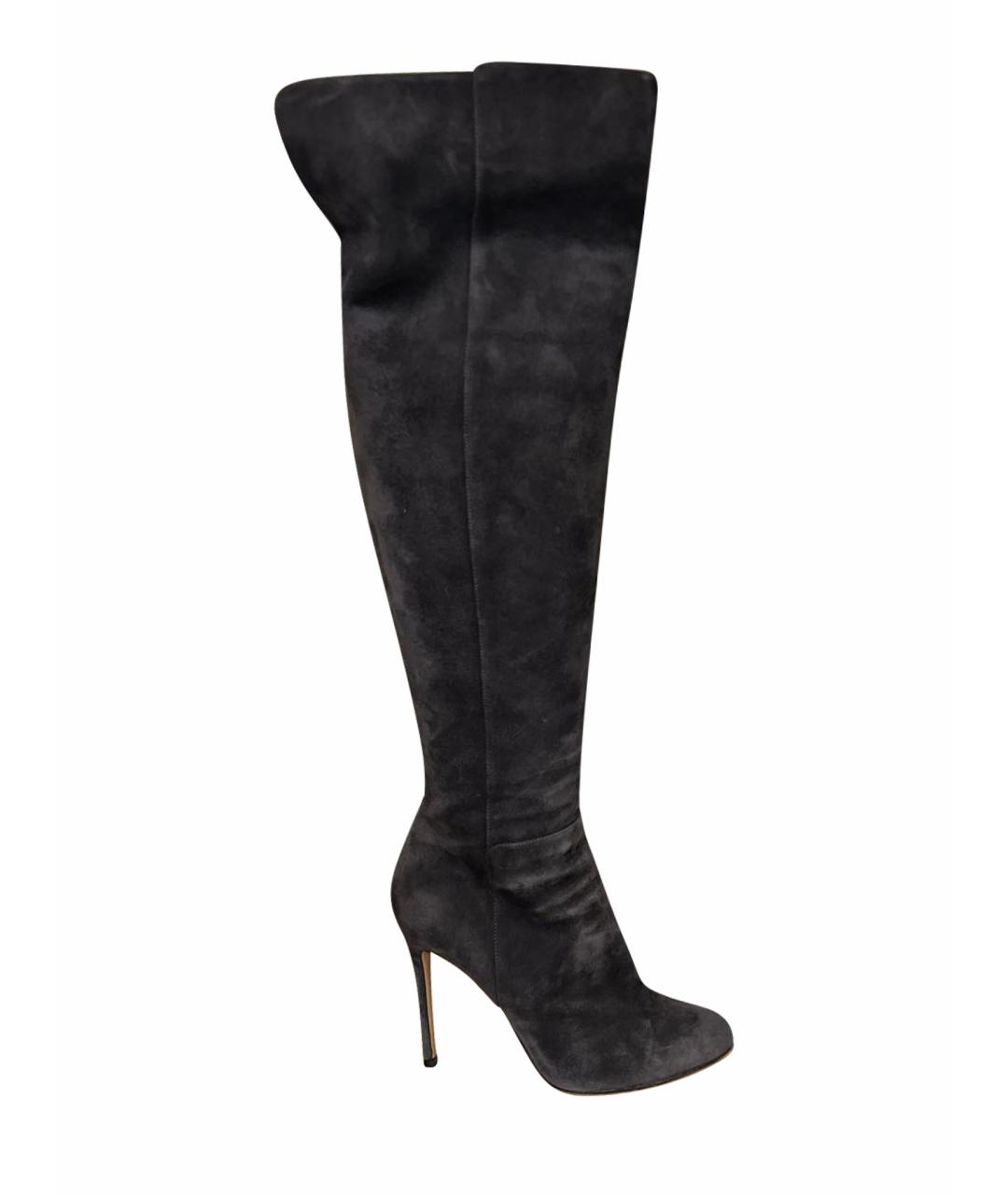 GIANVITO ROSSI Антрацитовые замшевые ботфорты, фото 10