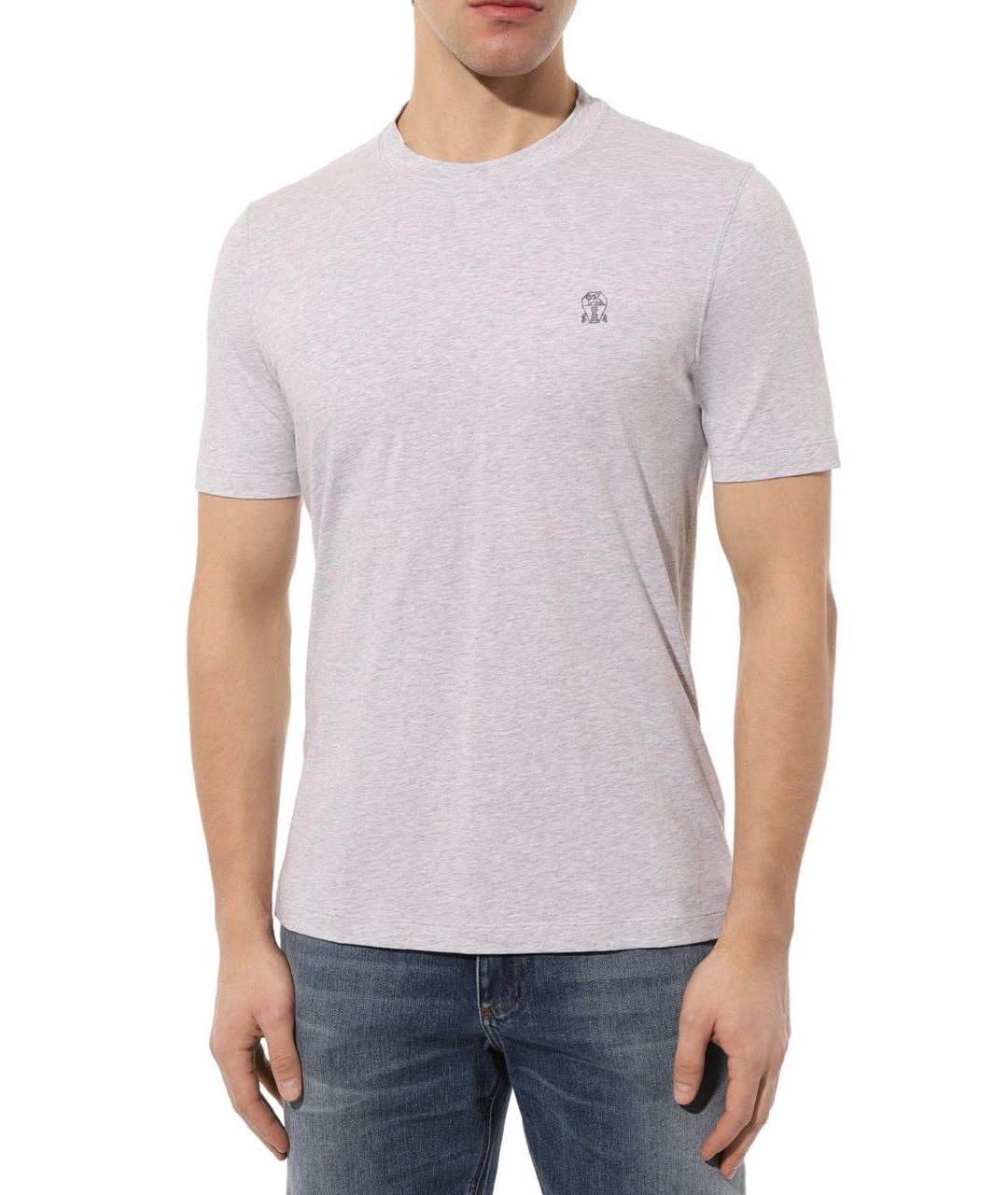 BRUNELLO CUCINELLI Серая хлопковая футболка, фото 2