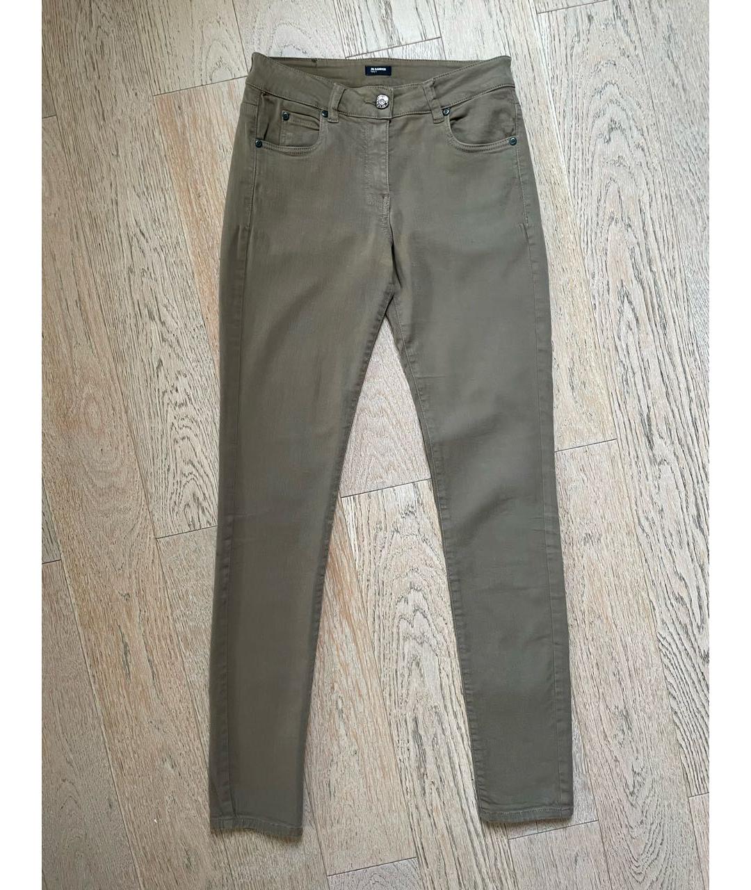 JIL SANDER NAVY Бежевые хлопковые джинсы слим, фото 9