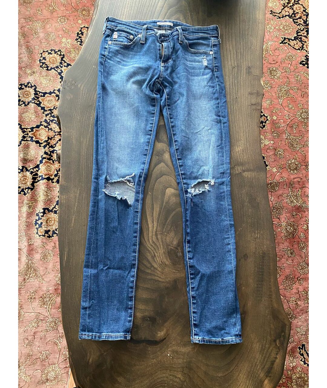 ALEXA CHUNG Синие хлопко-эластановые прямые джинсы, фото 6
