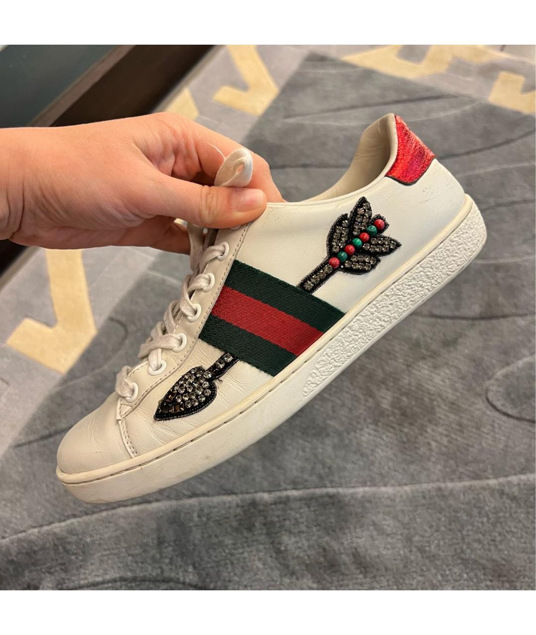 GUCCI Белые кожаные кеды, фото 5