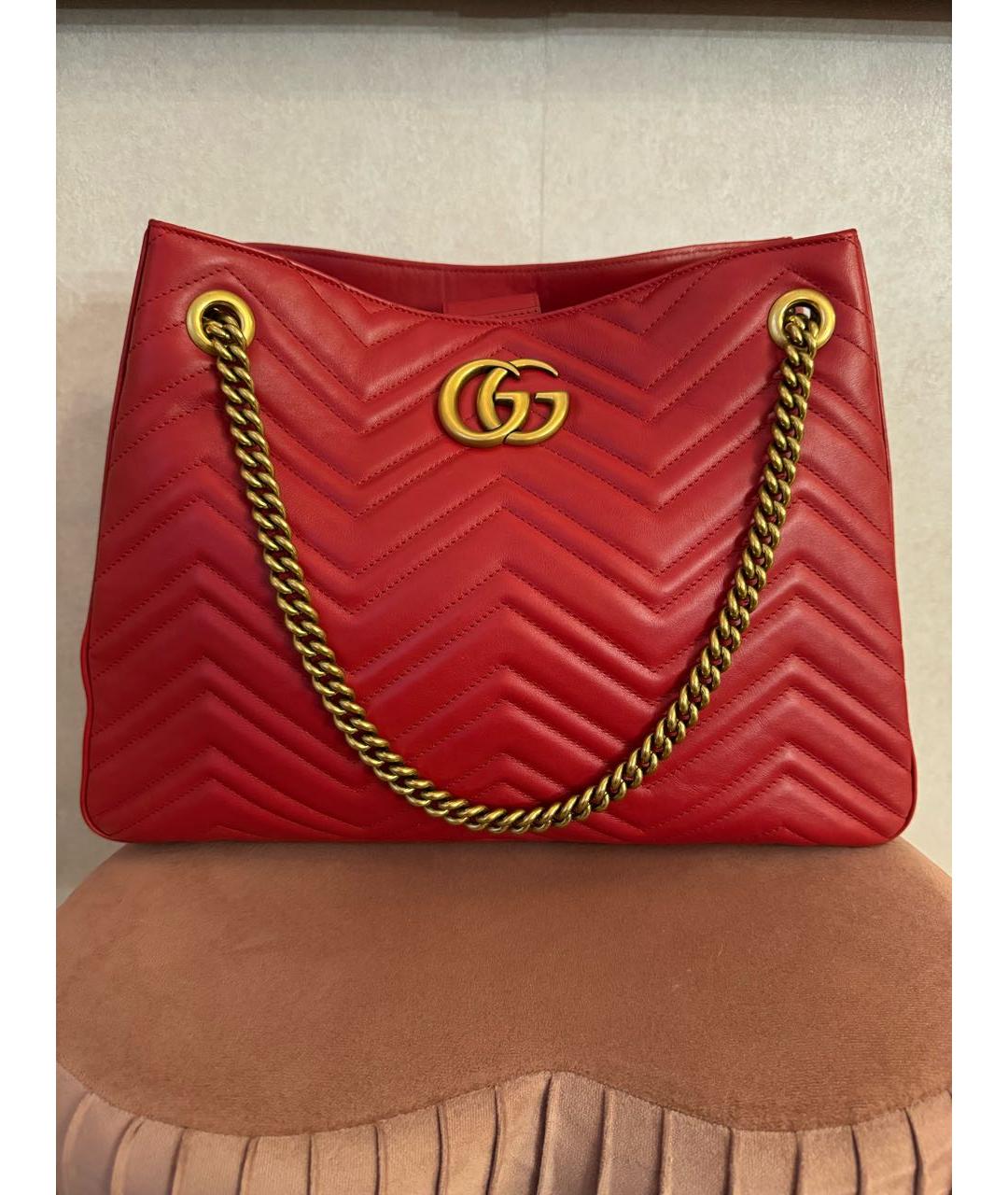 GUCCI Красная кожаная сумка с короткими ручками, фото 7