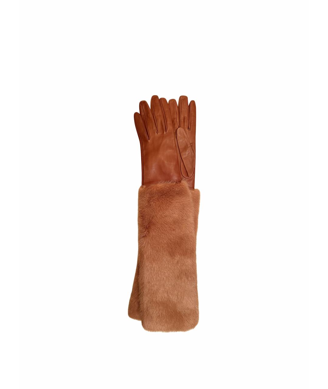 DOLCE&GABBANA Коричневые кожаные перчатки, фото 1