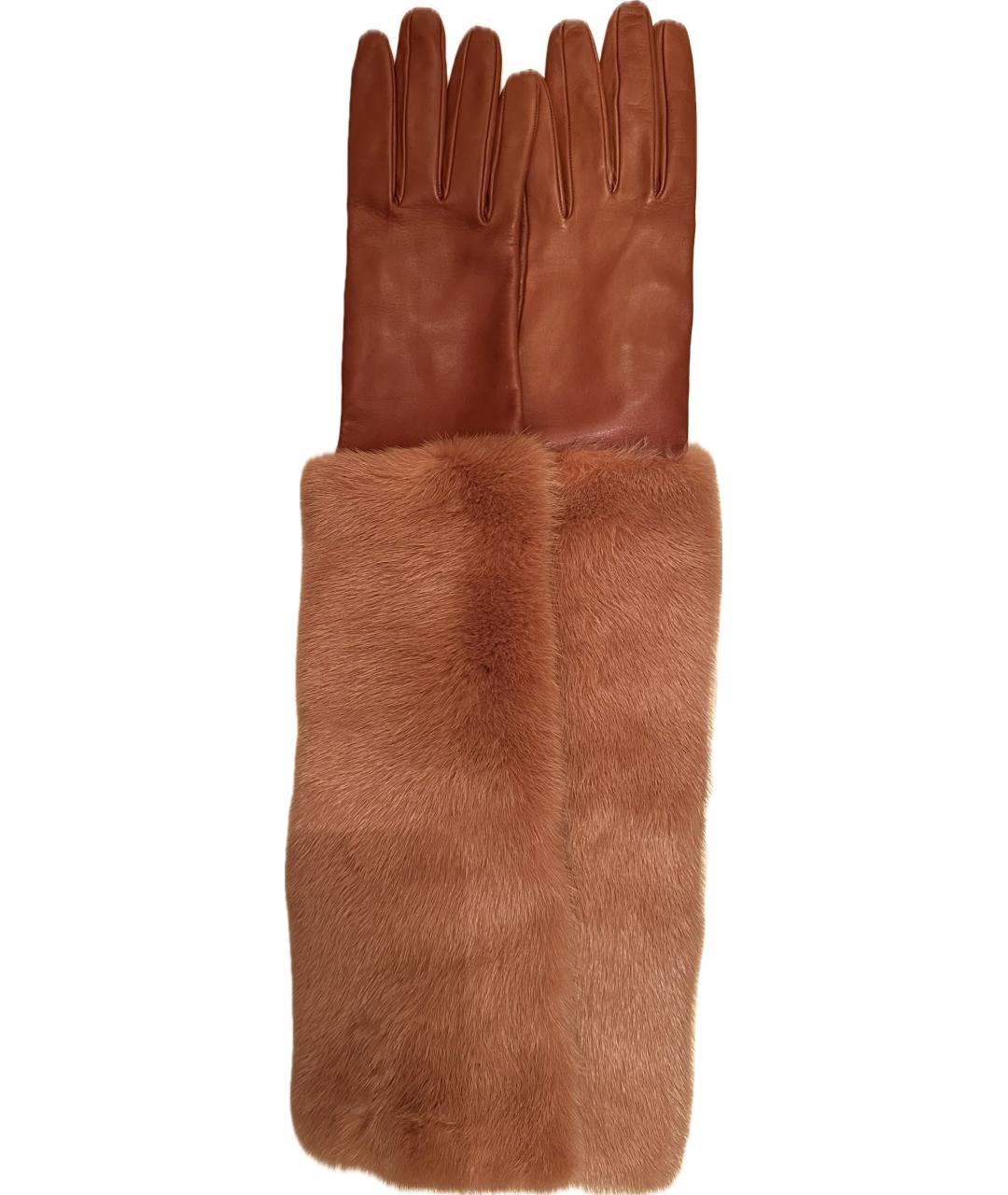DOLCE&GABBANA Коричневые кожаные перчатки, фото 2