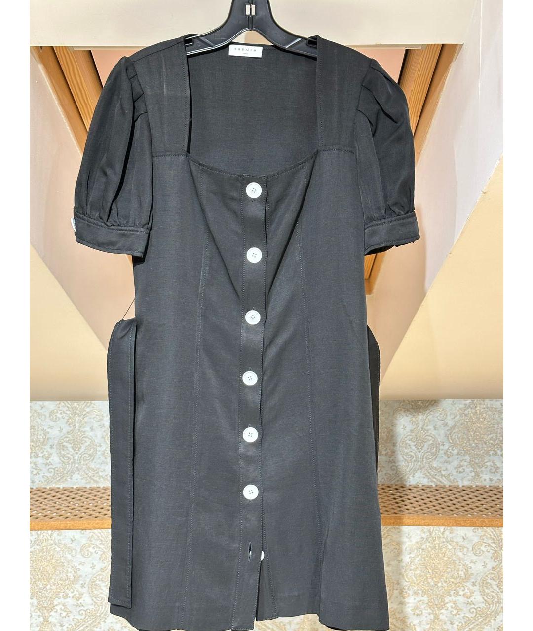 SANDRO Черное льняное повседневное платье, фото 8
