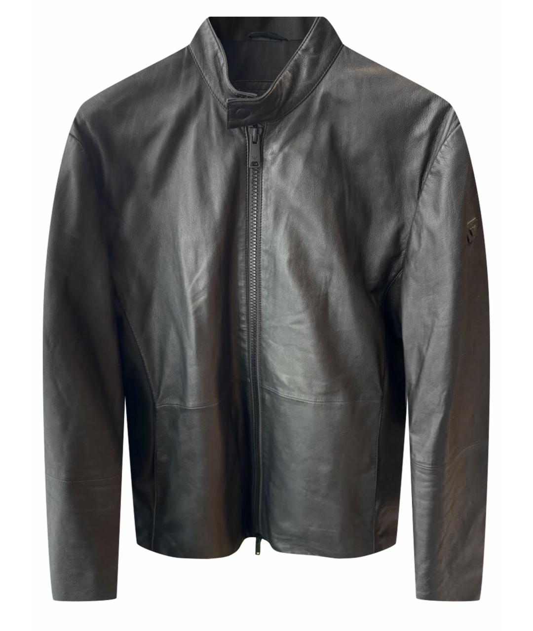 EMPORIO ARMANI Черная кожаная куртка, фото 1