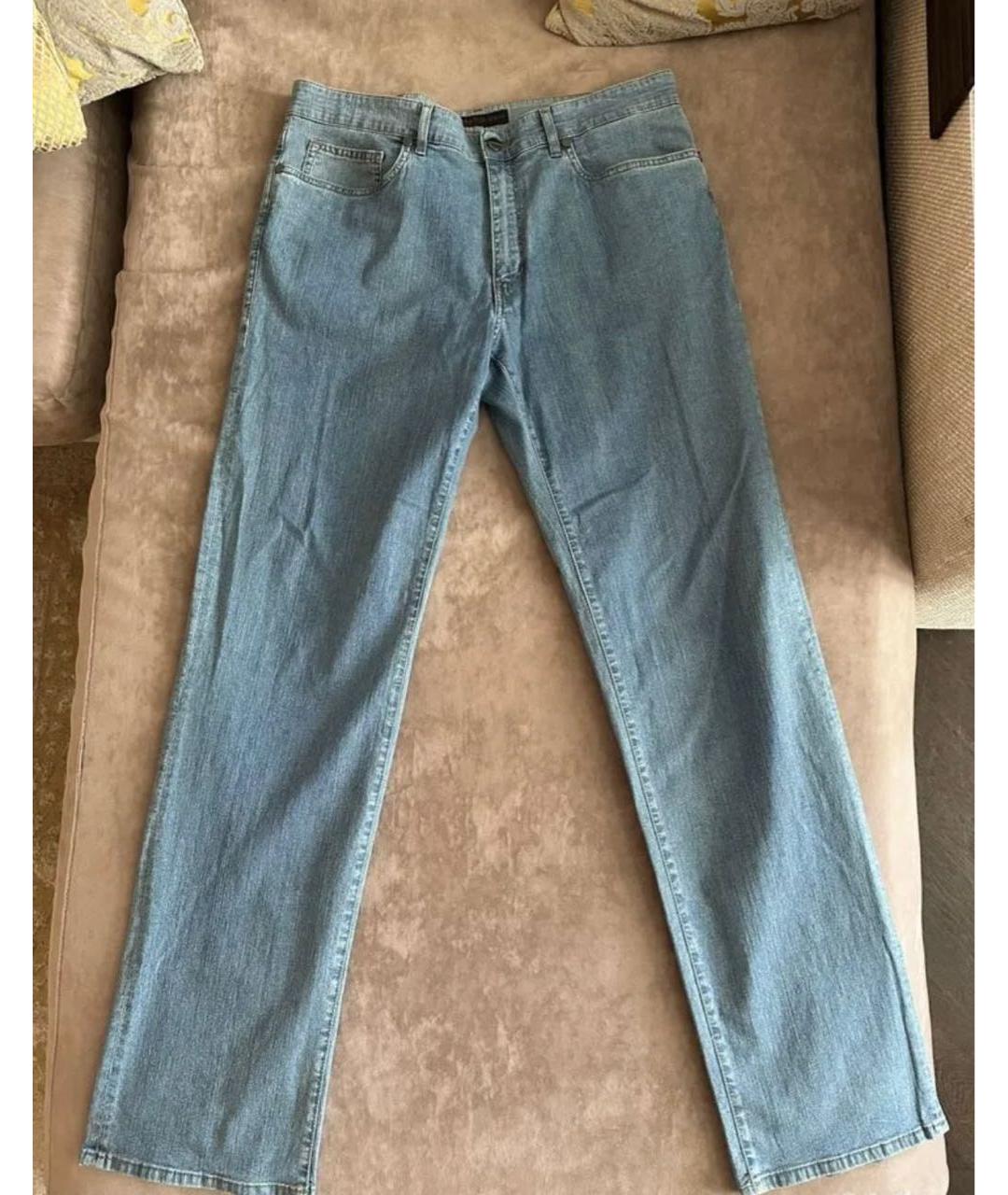 TRUSSARDI JEANS Голубые хлопко-эластановые прямые джинсы, фото 8