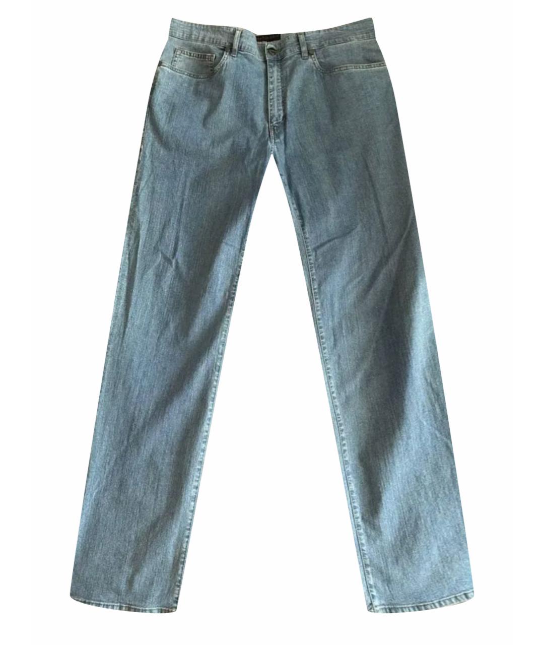 TRUSSARDI JEANS Голубые хлопко-эластановые прямые джинсы, фото 1