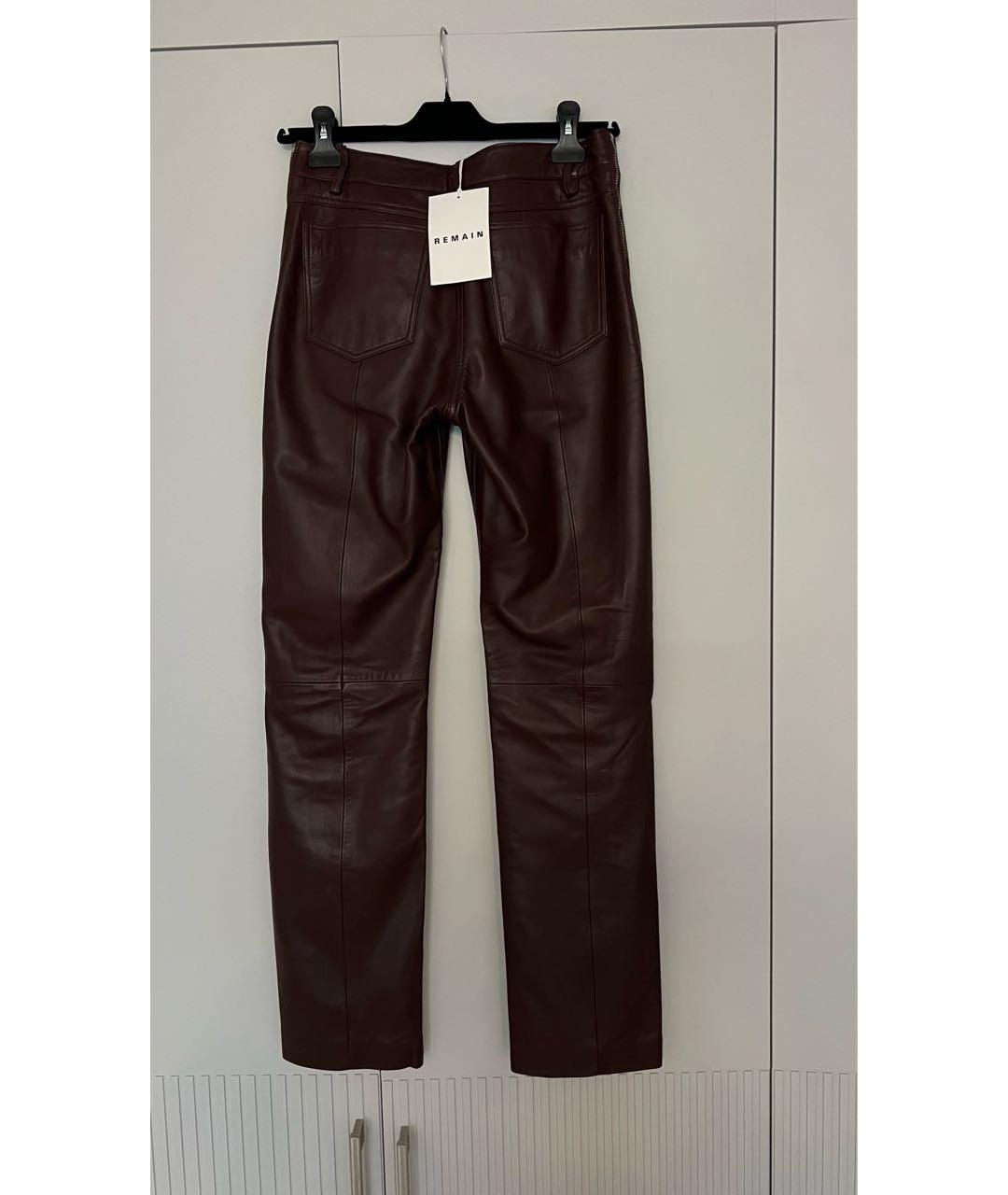 REMAIN Бордовые кожаные прямые брюки, фото 2