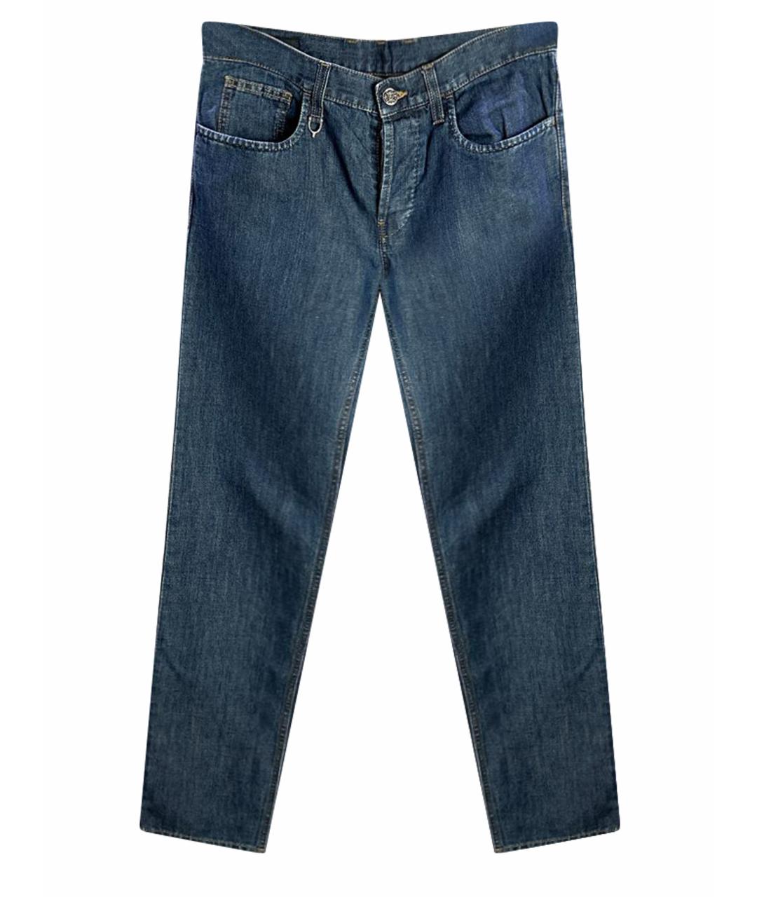 GUCCI Синие хлопко-леновые джинсы скинни, фото 1