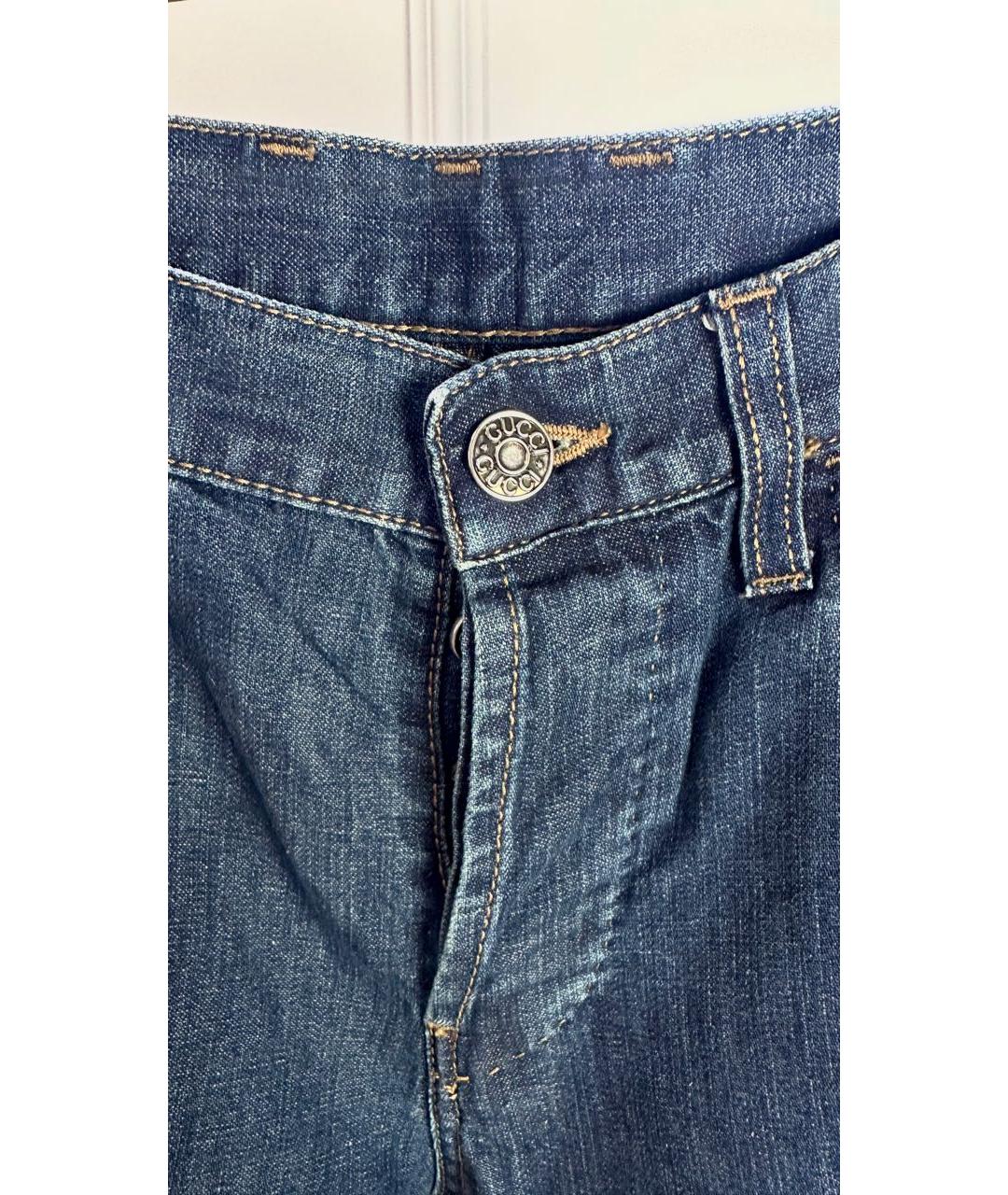 GUCCI Синие хлопко-леновые джинсы скинни, фото 2