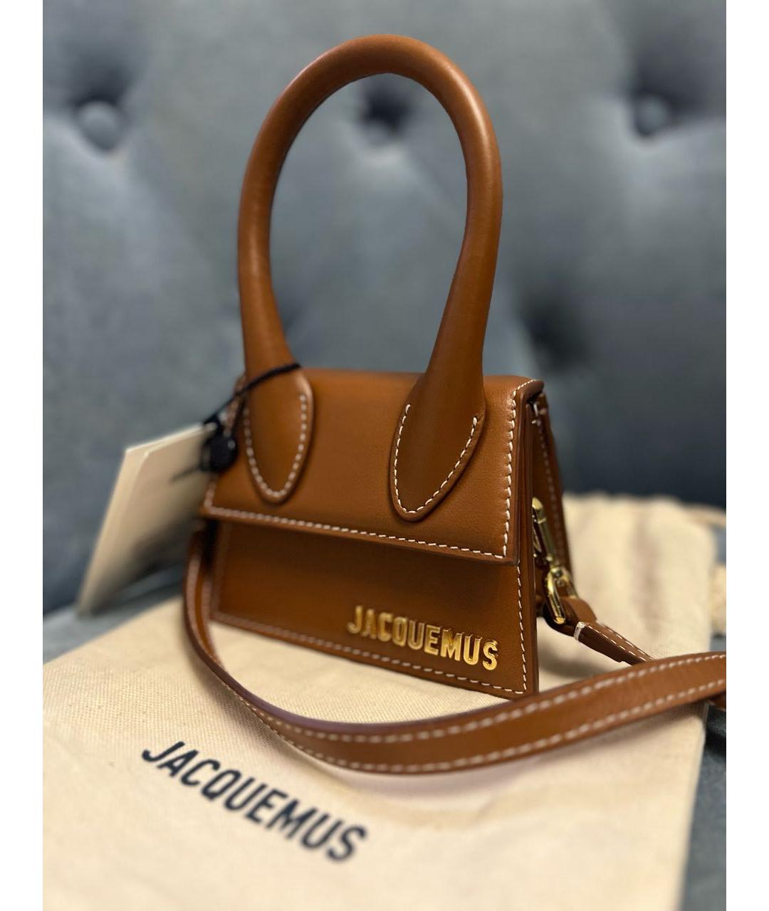 JACQUEMUS Коричневая кожаная сумка с короткими ручками, фото 5
