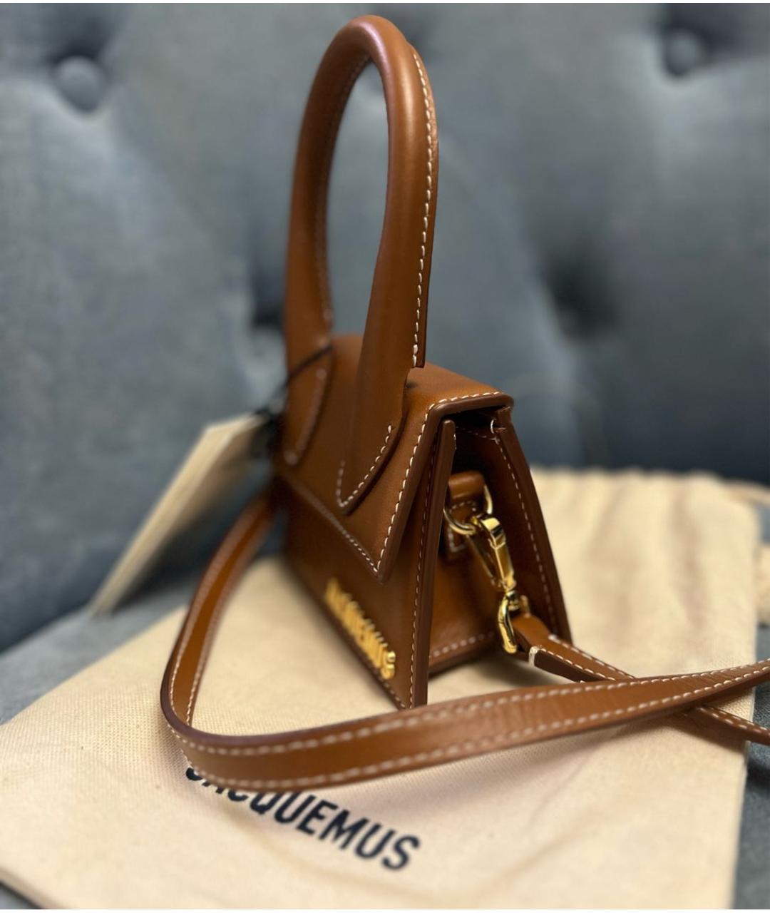 JACQUEMUS Коричневая кожаная сумка с короткими ручками, фото 2
