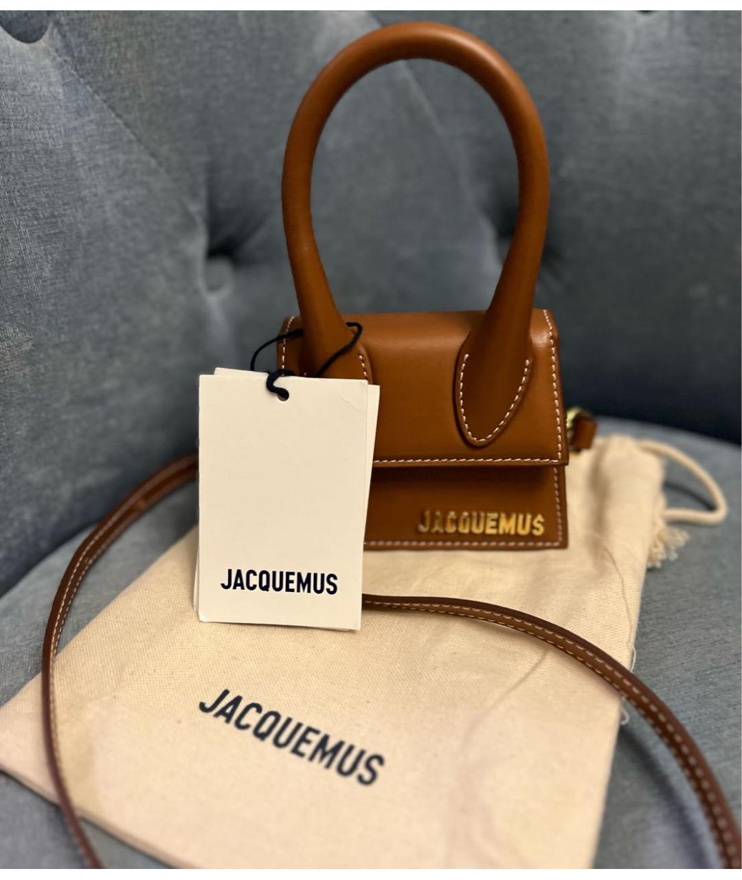 JACQUEMUS Коричневая кожаная сумка с короткими ручками, фото 4