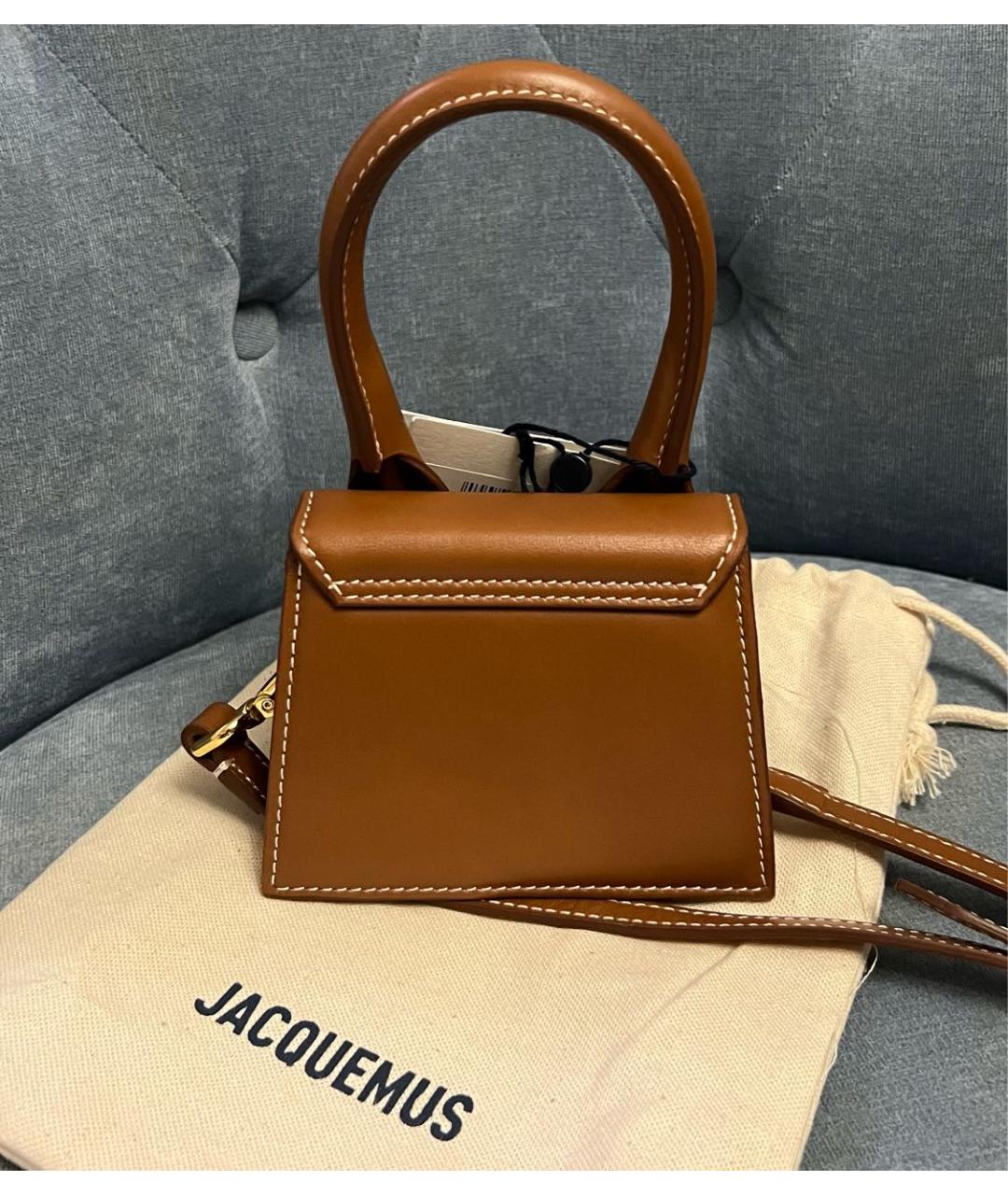 JACQUEMUS Коричневая кожаная сумка с короткими ручками, фото 3