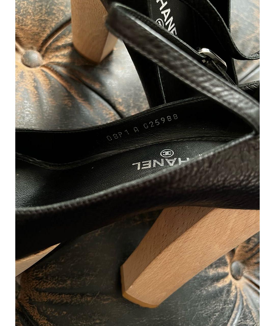 CHANEL PRE-OWNED Черные кожаные босоножки, фото 6