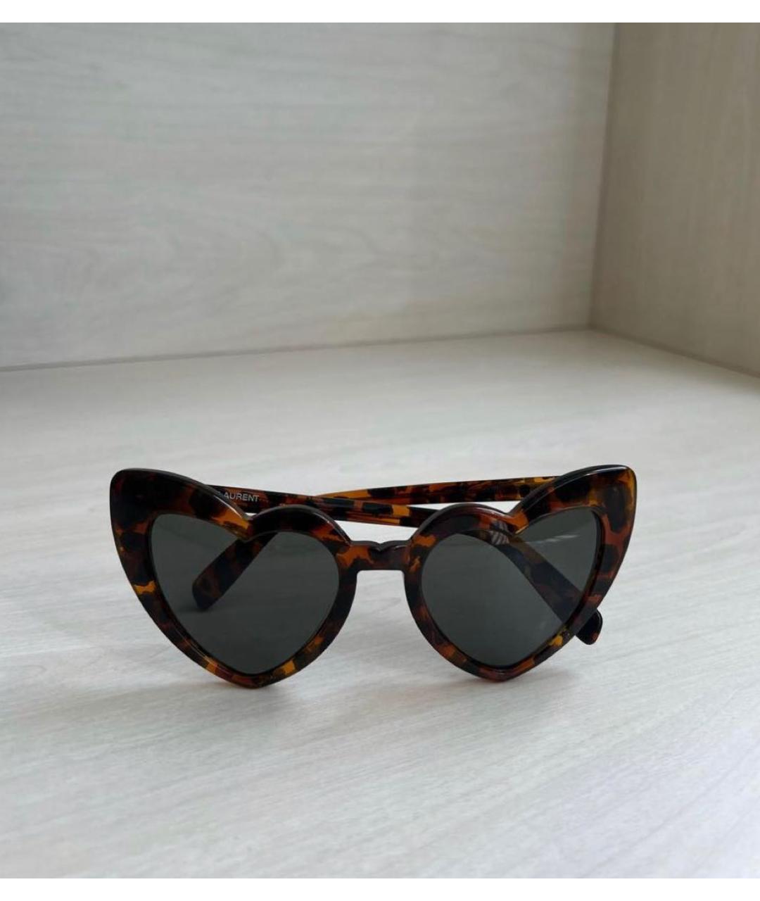 SAINT LAURENT Коричневые пластиковые солнцезащитные очки, фото 2