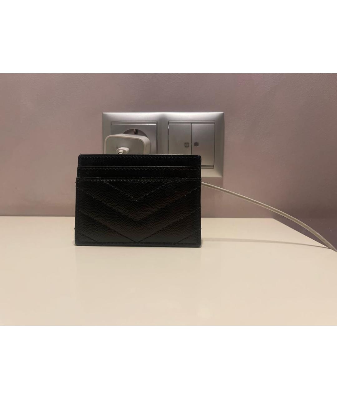 SAINT LAURENT Черный кожаный кардхолдер, фото 2