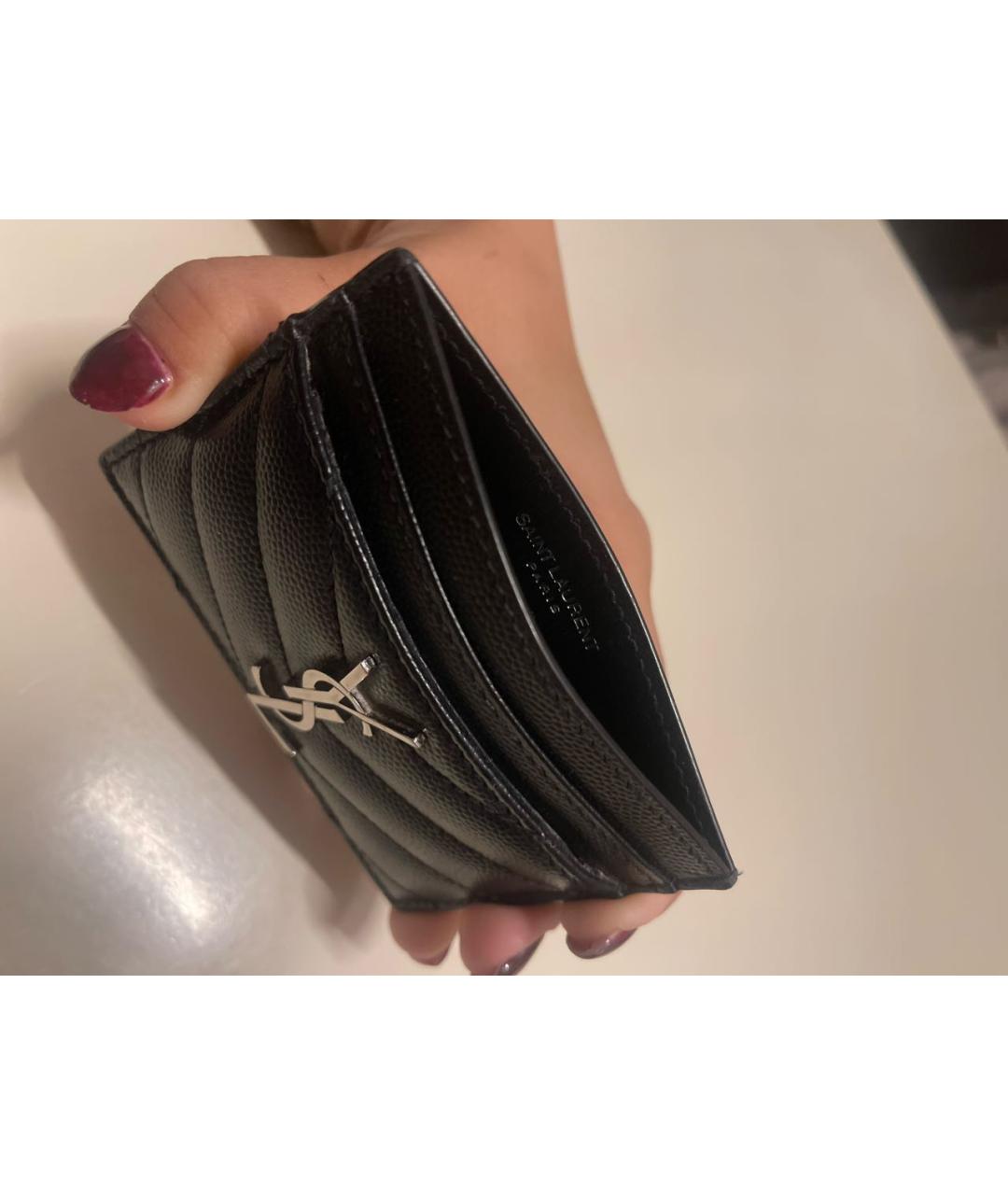 SAINT LAURENT Черный кожаный кардхолдер, фото 3