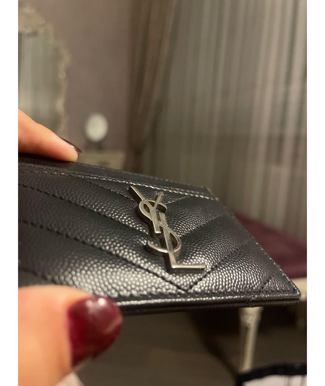 SAINT LAURENT Черный кожаный кардхолдер, фото 6