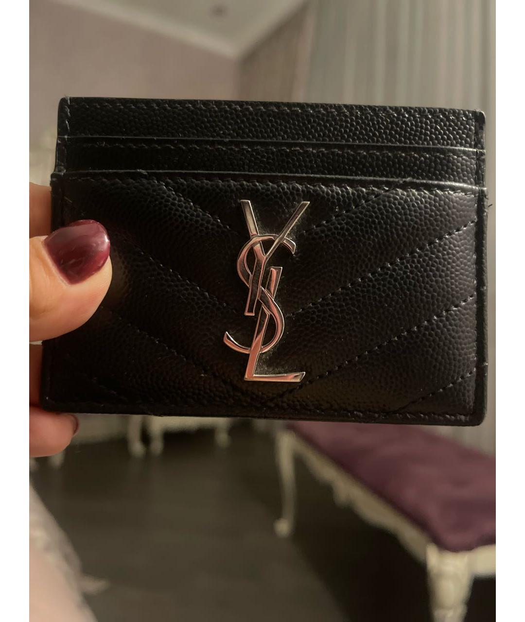 SAINT LAURENT Черный кожаный кардхолдер, фото 4