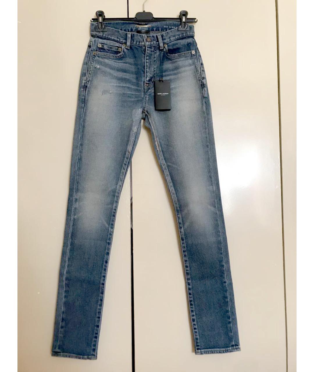 SAINT LAURENT Голубые хлопковые джинсы слим, фото 8