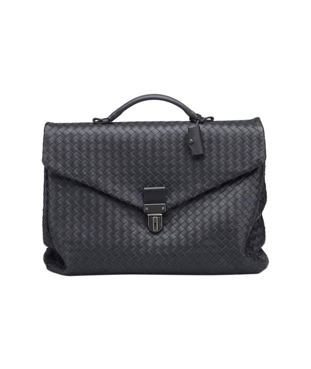 BOTTEGA VENETA Антрацитовый кожаный портфель, фото 1
