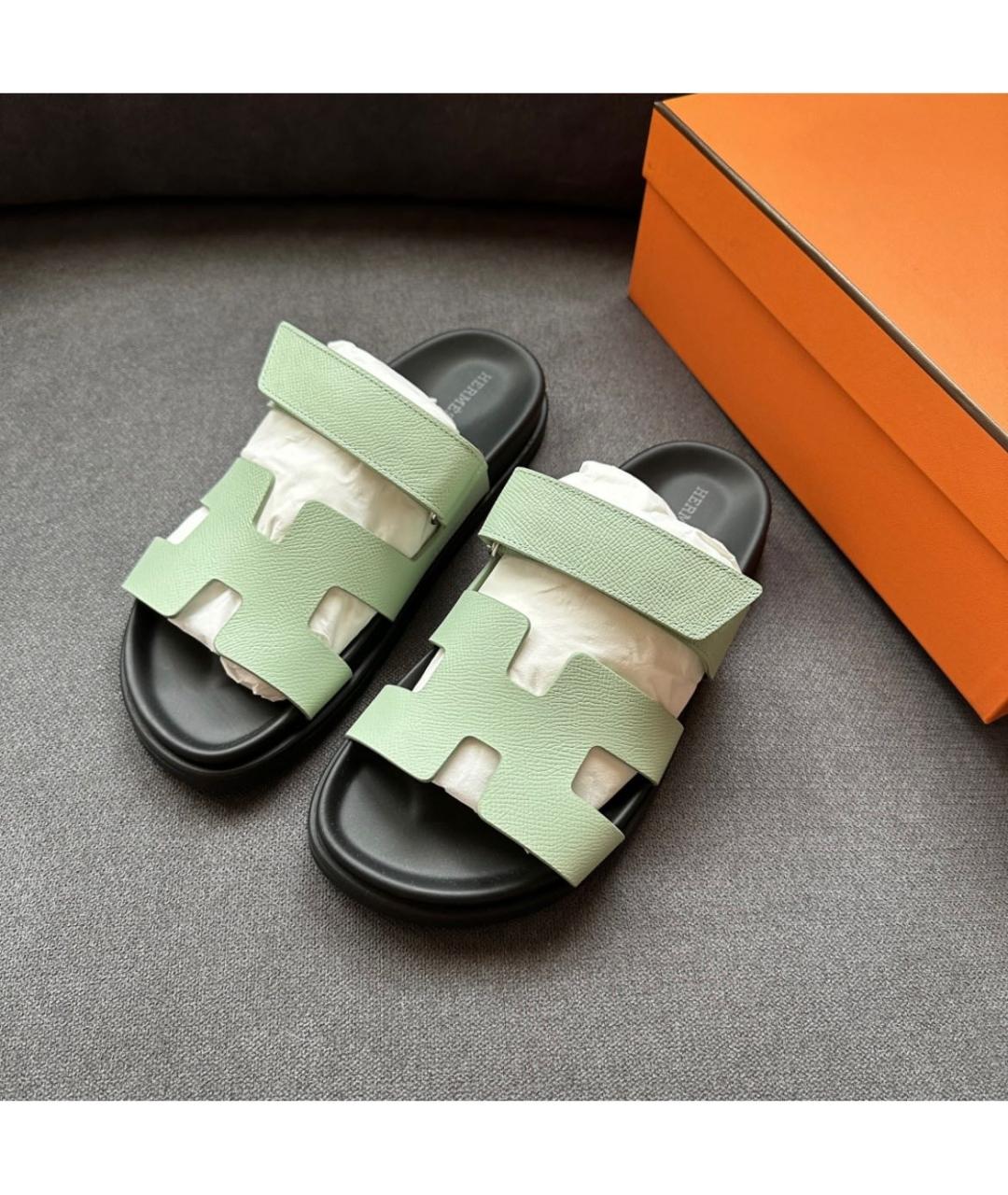 HERMES PRE-OWNED Салатовые кожаные сандалии, фото 2