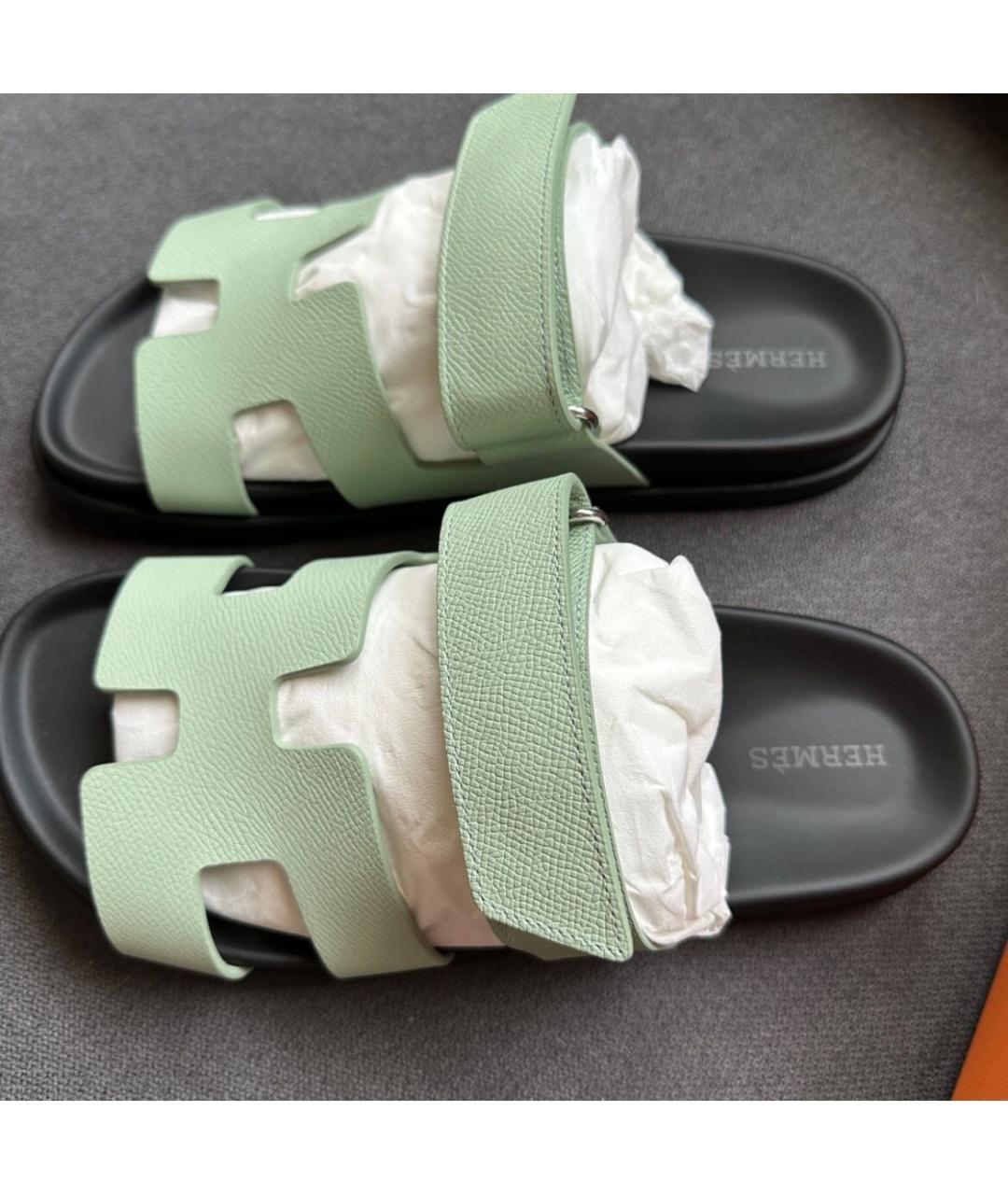 HERMES PRE-OWNED Салатовые кожаные сандалии, фото 3