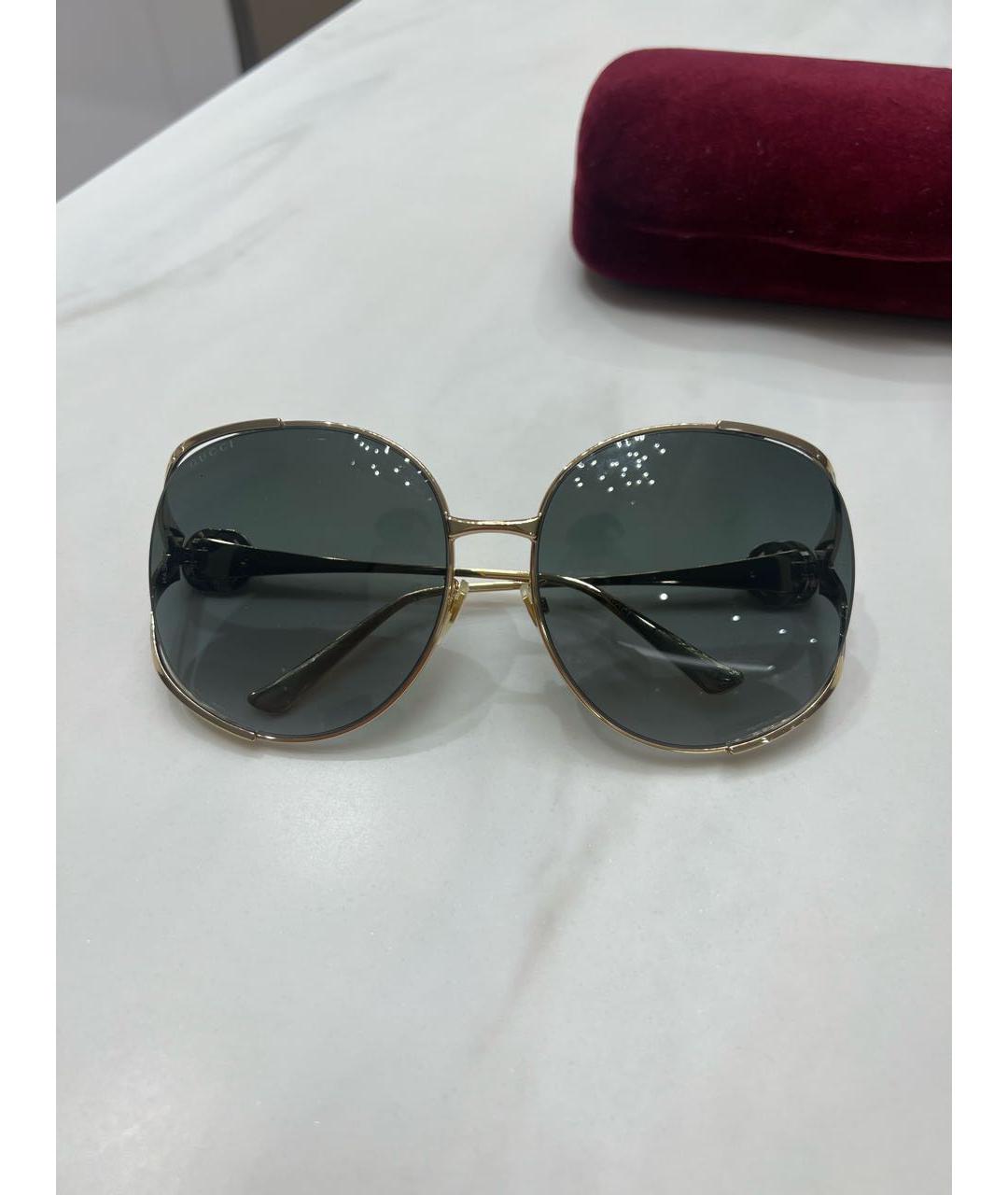 GUCCI Золотые металлические солнцезащитные очки, фото 6