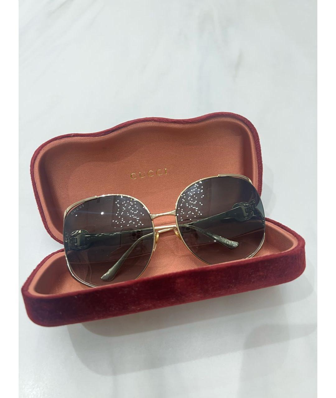 GUCCI Золотые металлические солнцезащитные очки, фото 5