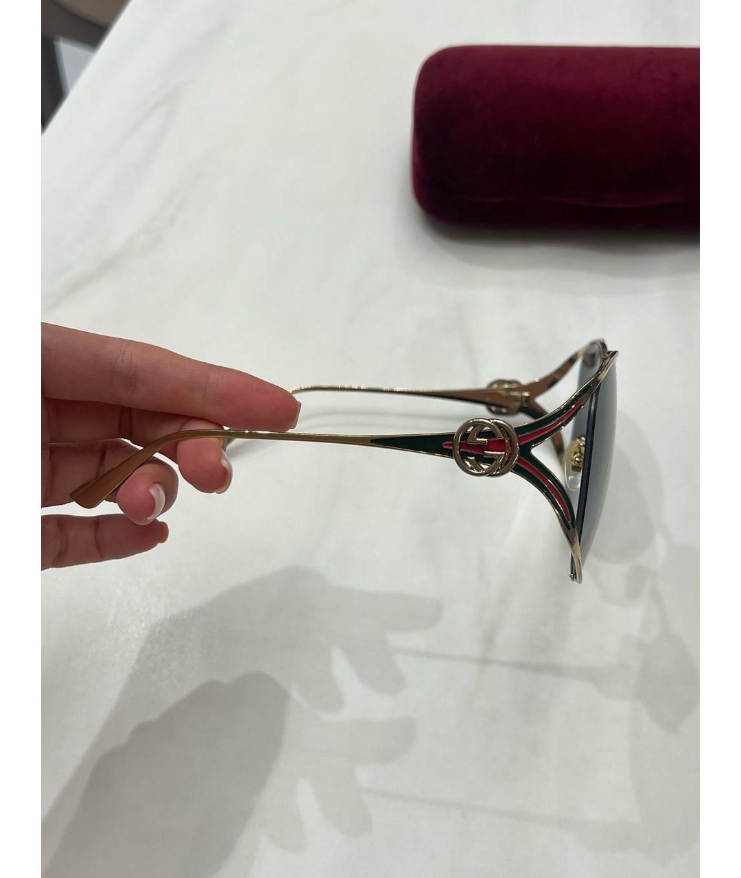 GUCCI Золотые металлические солнцезащитные очки, фото 2