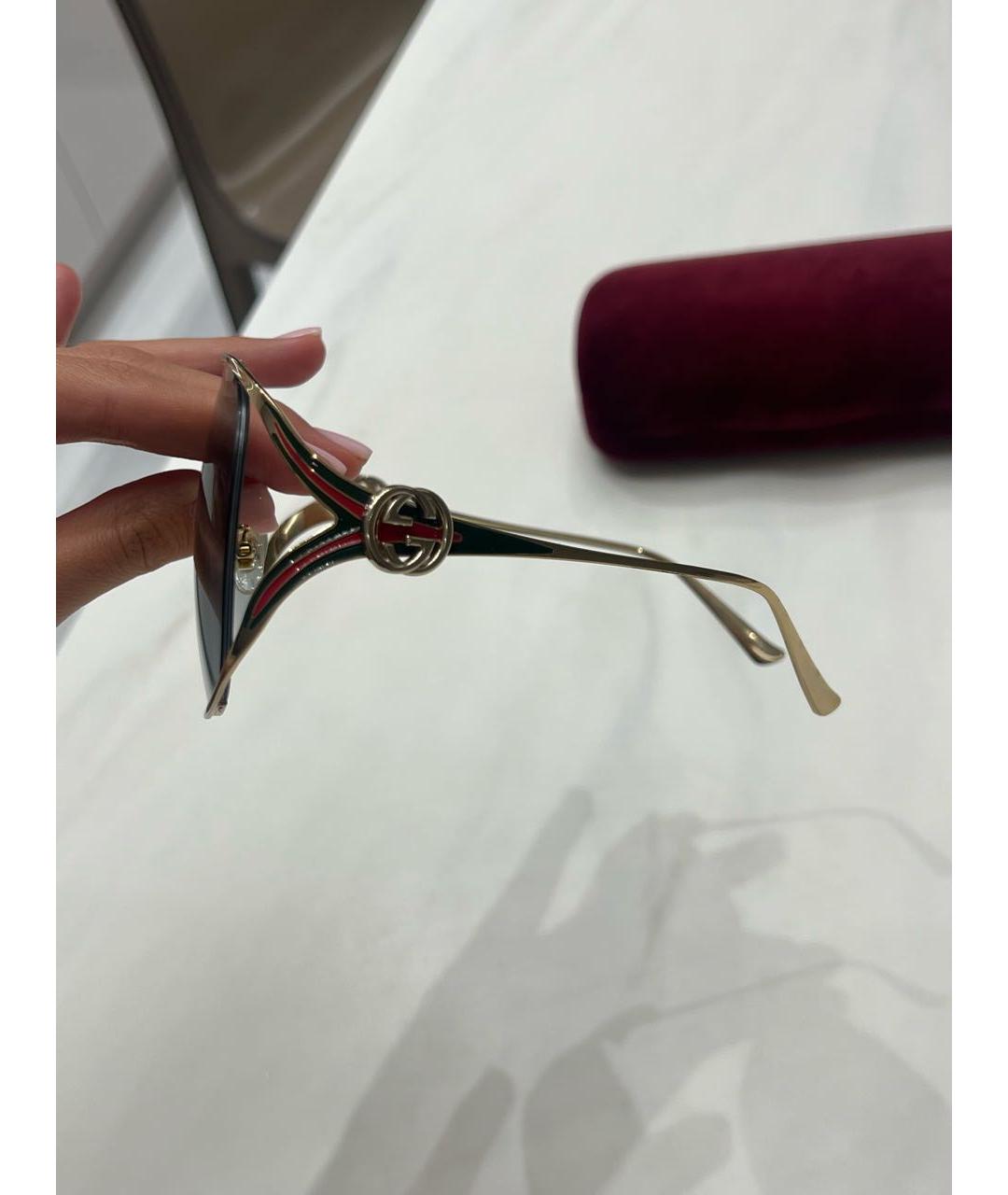 GUCCI Золотые металлические солнцезащитные очки, фото 4