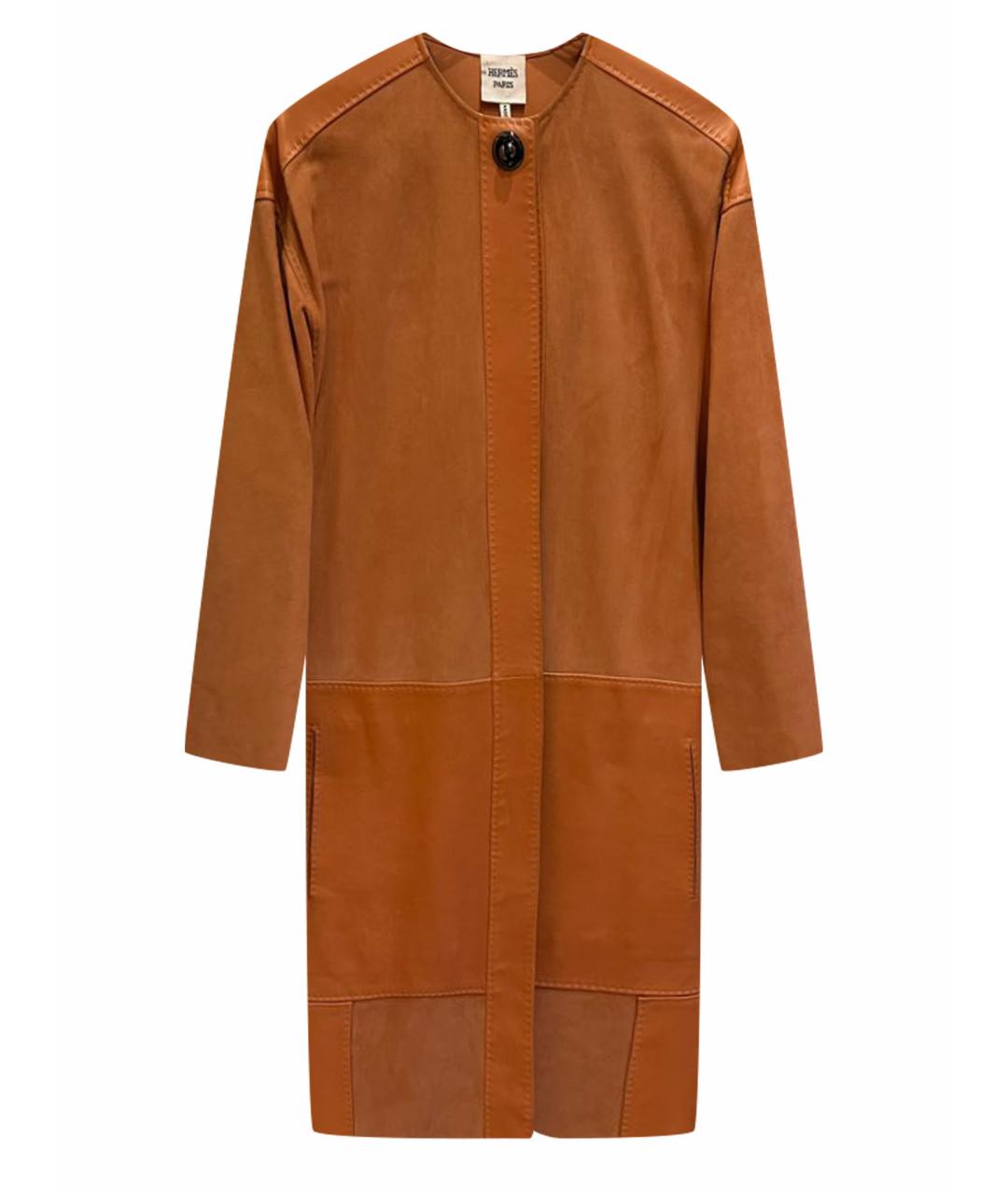 HERMES Оранжевое кожаное пальто, фото 1