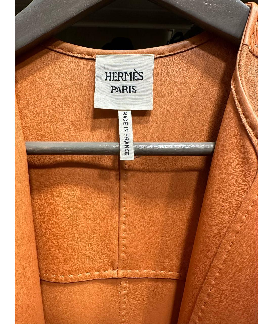 HERMES Оранжевое кожаное пальто, фото 6