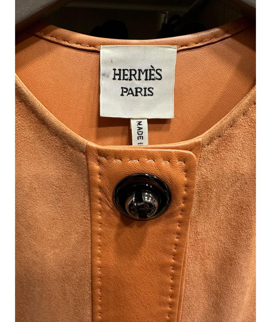 HERMES PRE-OWNED Оранжевое кожаное пальто, фото 3