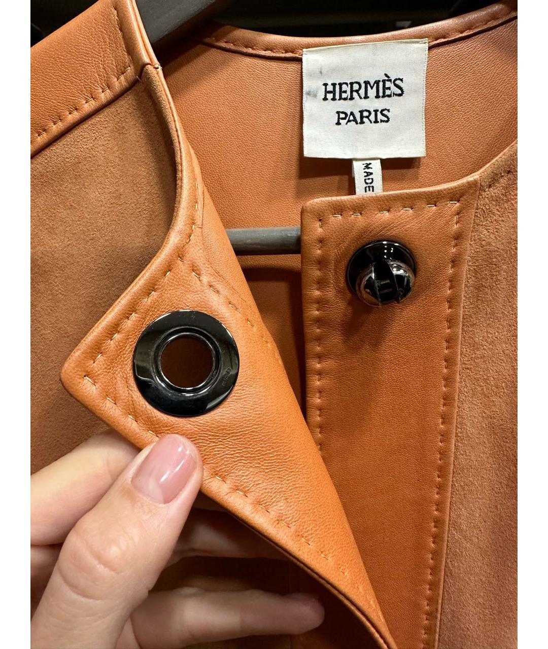 HERMES PRE-OWNED Оранжевое кожаное пальто, фото 4