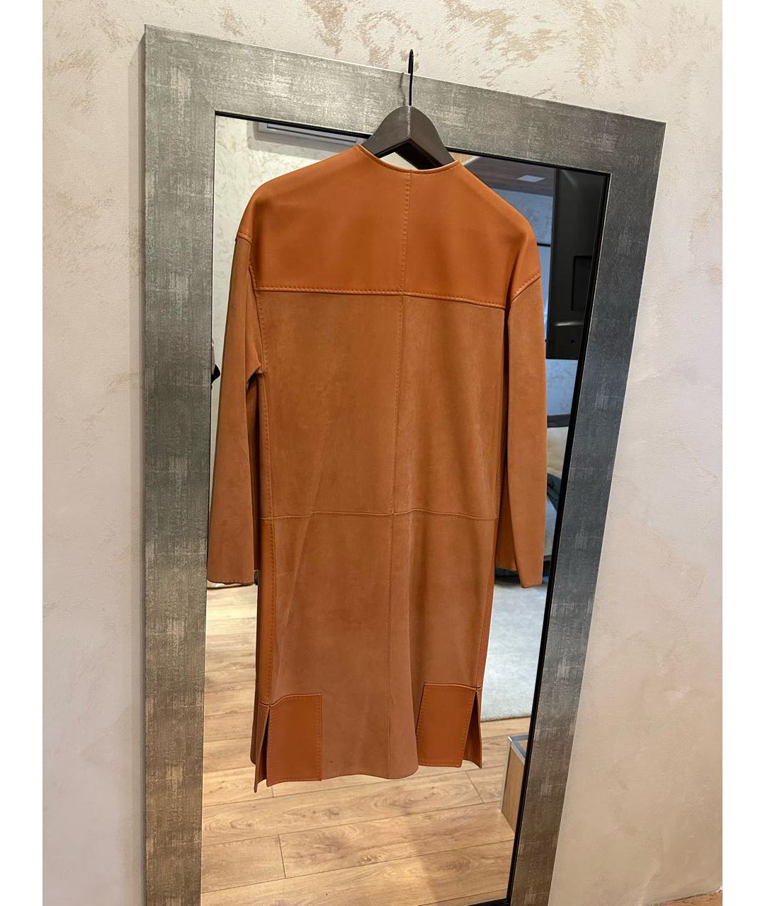 HERMES Оранжевое кожаное пальто, фото 2