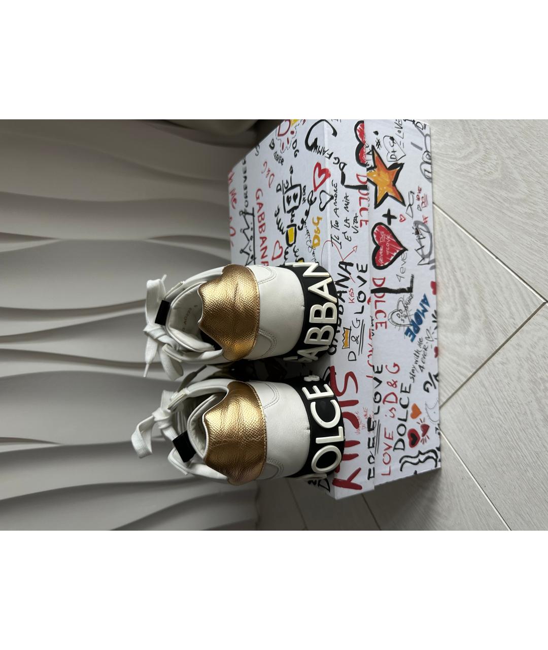DOLCE&GABBANA Белые кожаные низкие кроссовки / кеды, фото 4