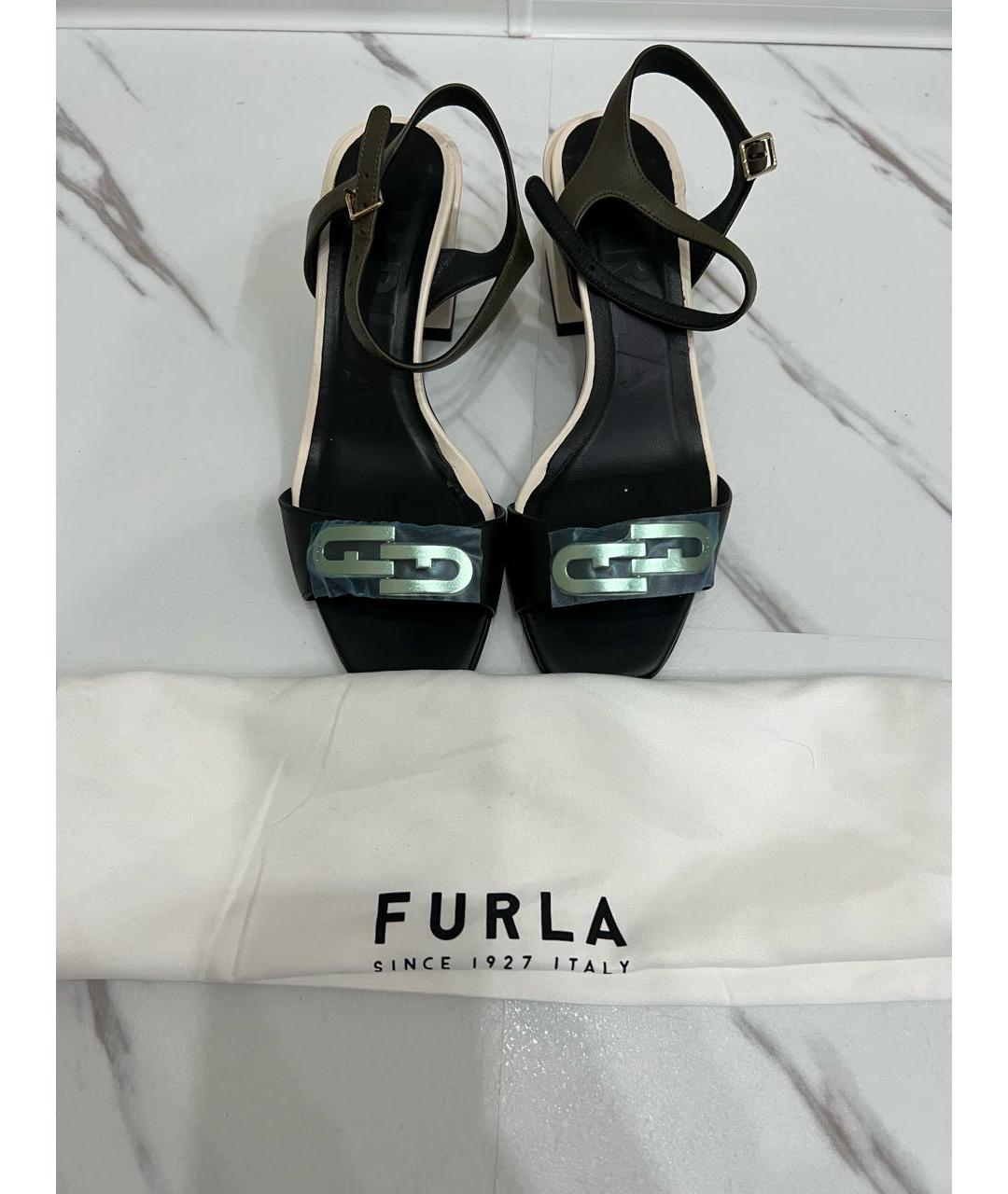 FURLA Черные кожаные босоножки, фото 3