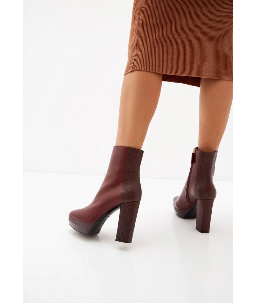 POLLINI Бордовые кожаные ботильоны, фото 8