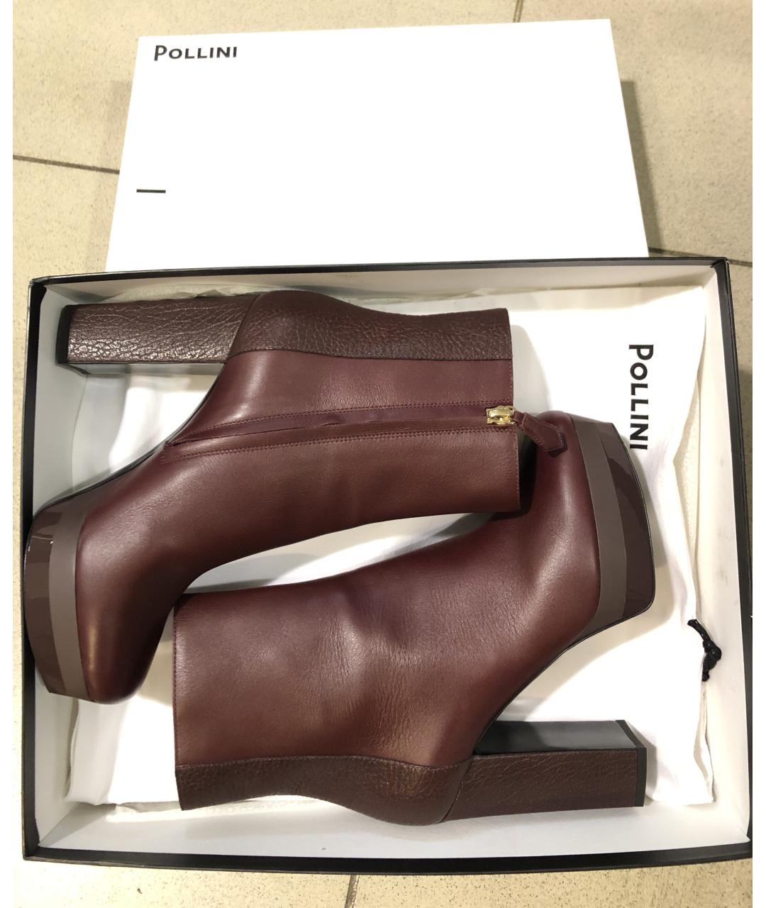 POLLINI Бордовые кожаные ботильоны, фото 10