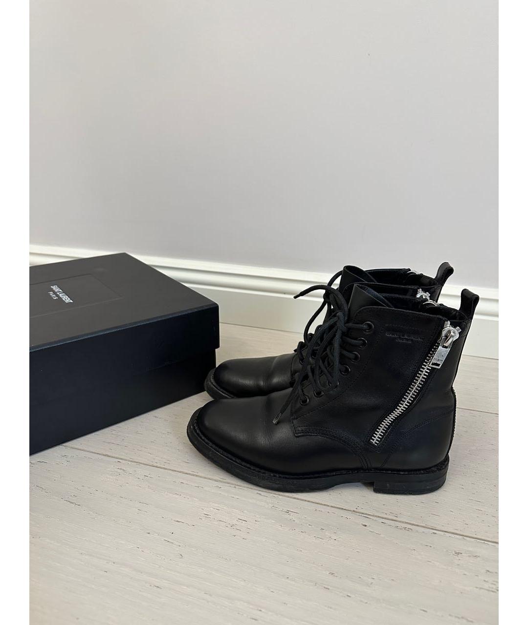 SAINT LAURENT Черные кожаные ботинки, фото 2