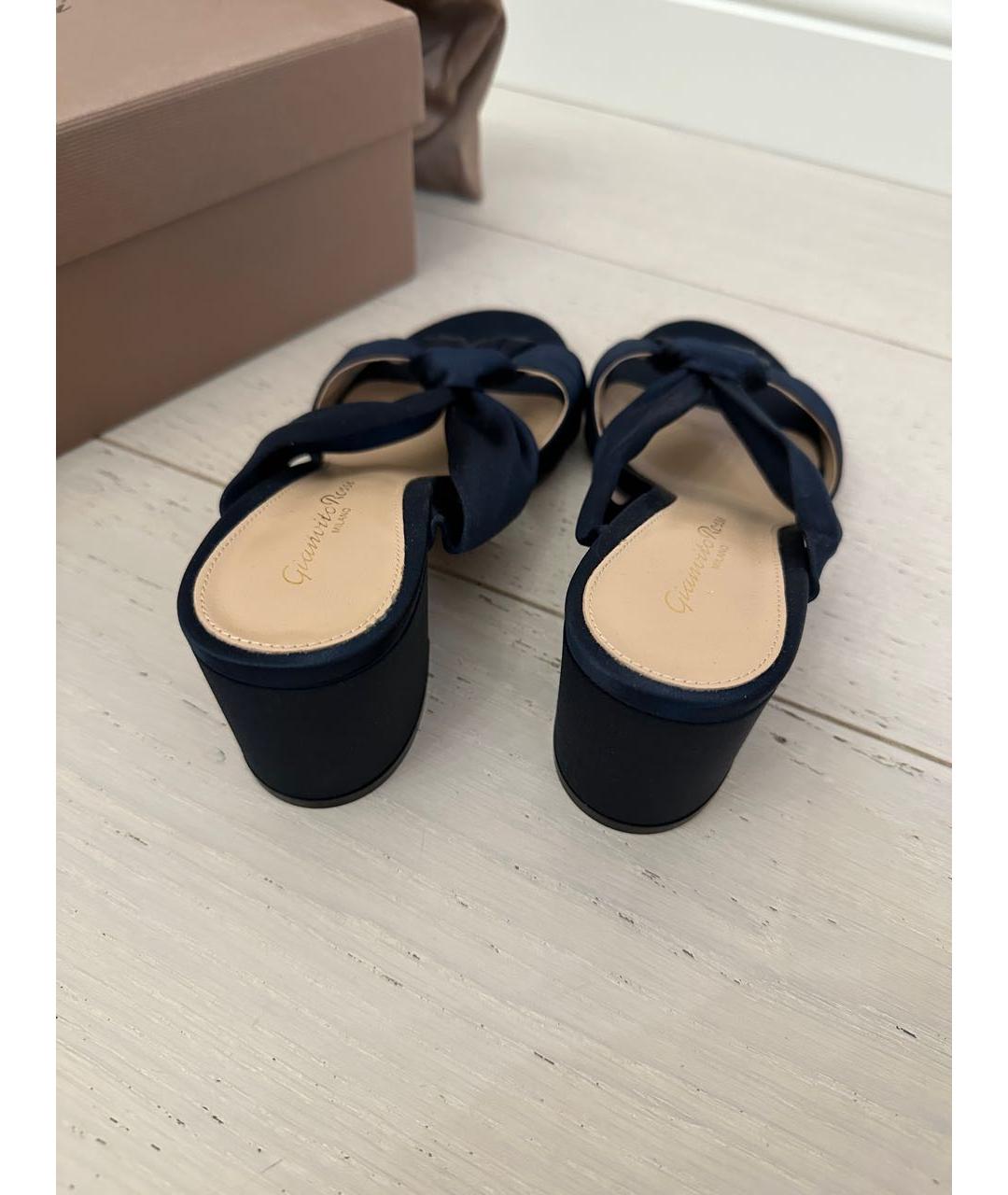 GIANVITO ROSSI Темно-синие текстильные босоножки, фото 3