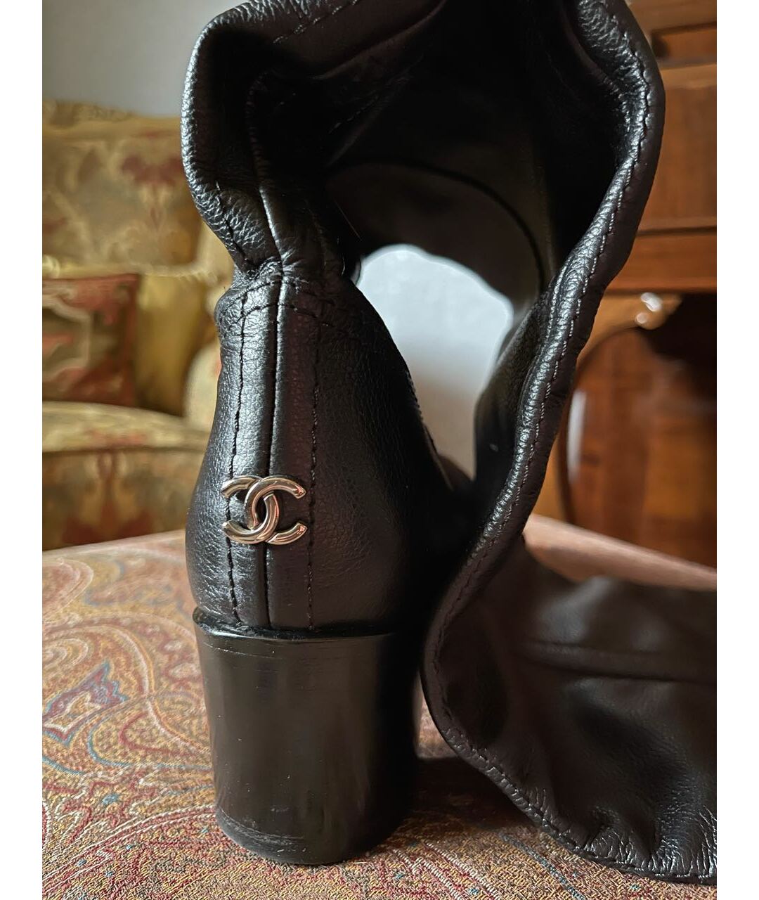 CHANEL PRE-OWNED Черные кожаные ботфорты, фото 5