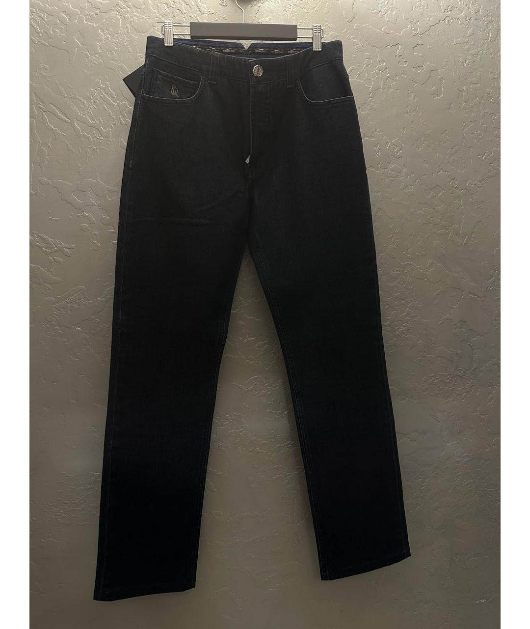 STEFANO RICCI Темно-синие хлопко-эластановые прямые джинсы, фото 9