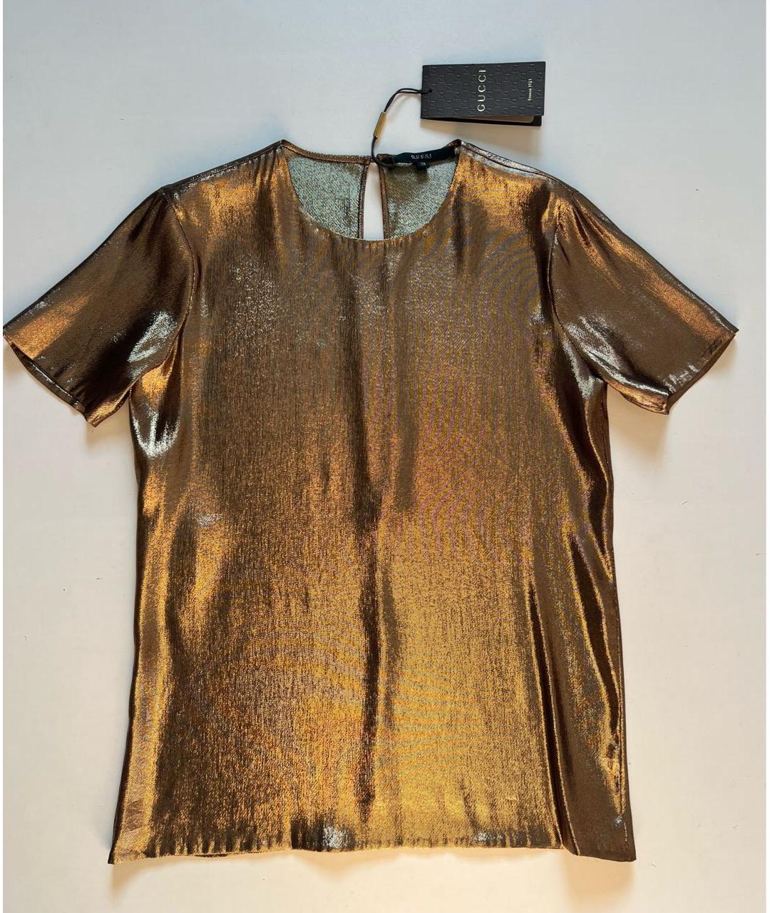 GUCCI Золотая шелковая блузы, фото 9