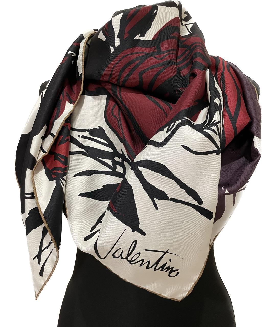 VALENTINO Бордовый шелковый платок, фото 3