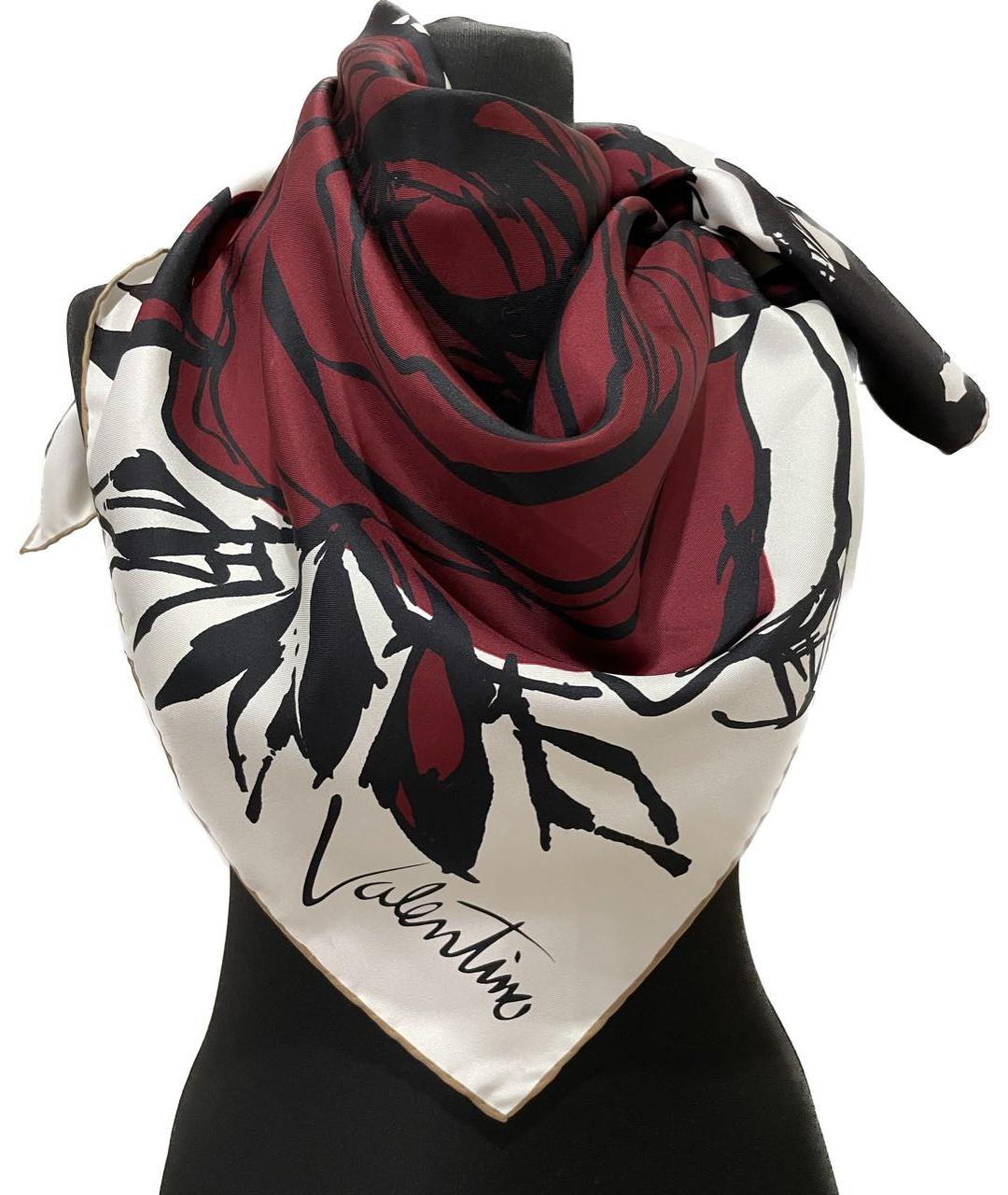 VALENTINO Бордовый шелковый платок, фото 9