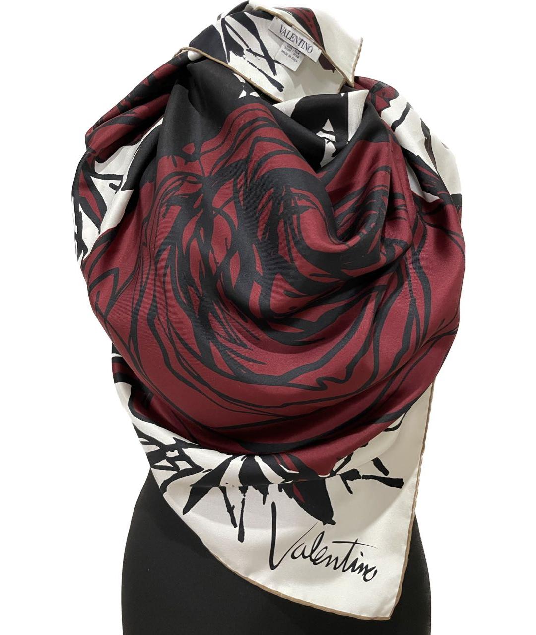 VALENTINO Бордовый шелковый платок, фото 2